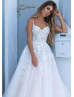 Spaghetti Straps Beaded Ivory Lace Tulle Wedding Dress